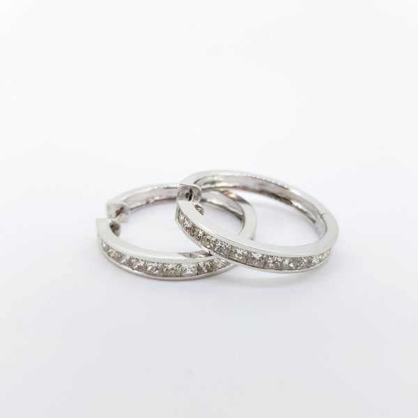 Princess Cut Diamond Hoop Earrings in 18ct white gold, 2.88 carat total