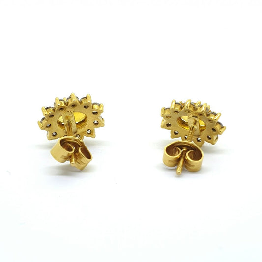 Vintage Yellow Sapphire and diamond Cluster Stud Earrings