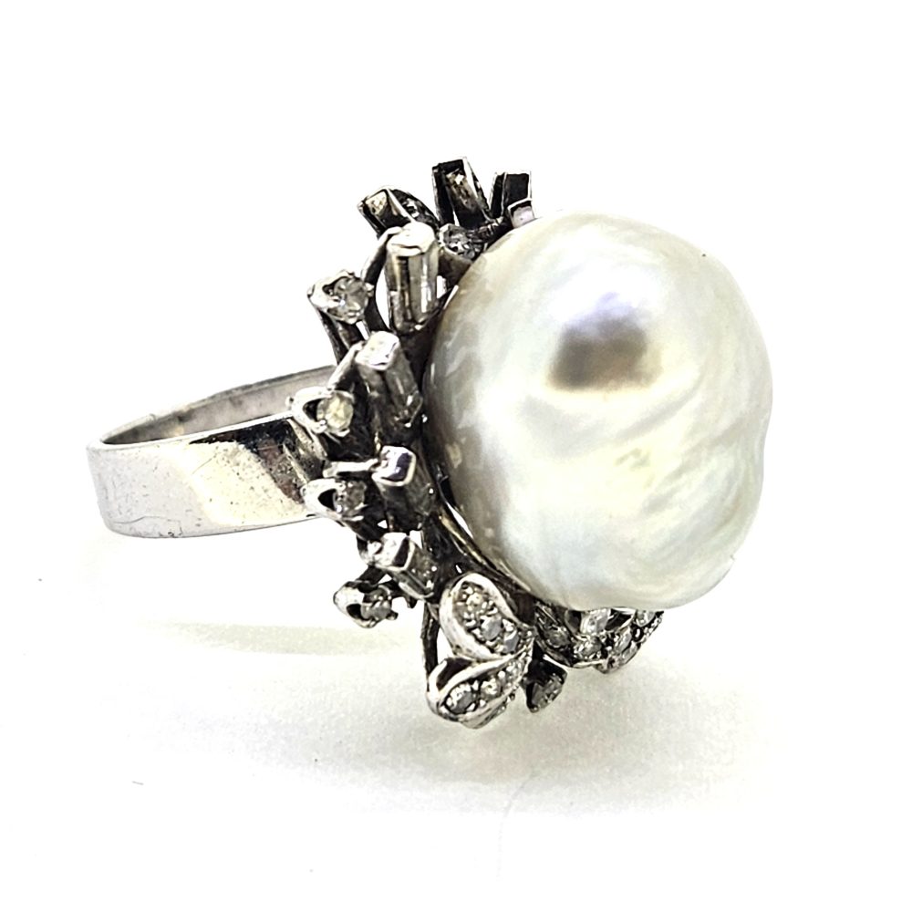 Contemporary South Sea Pearl and Diamond Cluster Dress Ring