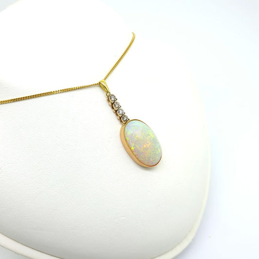 Vintage Opal and Diamond Drop Pendant