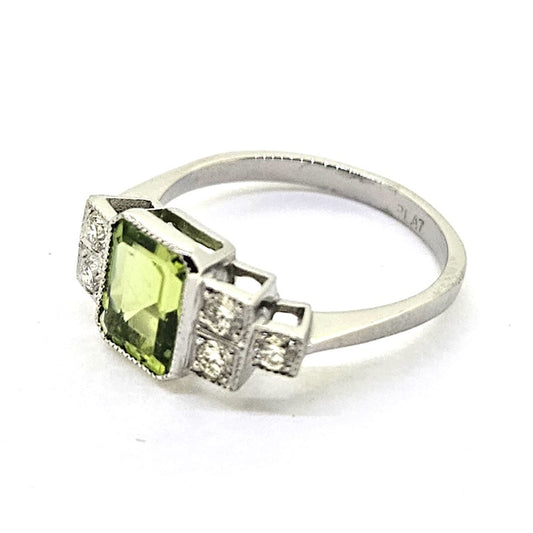 1.65ct Peridot and Diamond Engagement Ring in Platinum