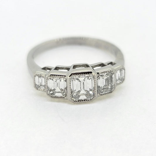 Emerald Cut Diamond Five Stone Engagement Ring in Platinum, 1.75 carats