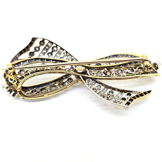 Antique 5ct Diamond and Sapphire Bow Brooch