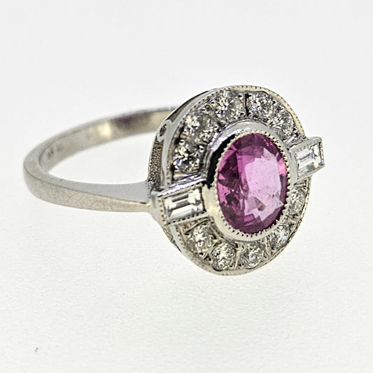1.20ct Pink Sapphire and Diamond Cluster Engagement Ring in Platinum