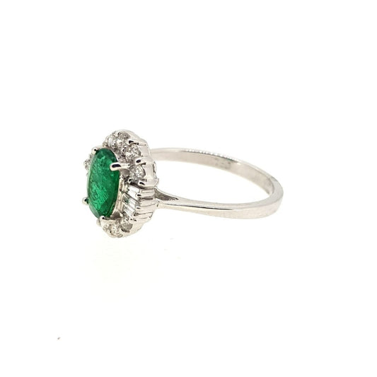 1.03ct Oval Emerald and Diamond Cluster Dress Ring