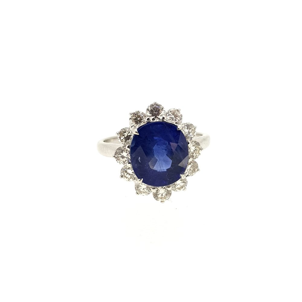3.37ct Sri Lanka Sapphire and Diamond Cluster Ring