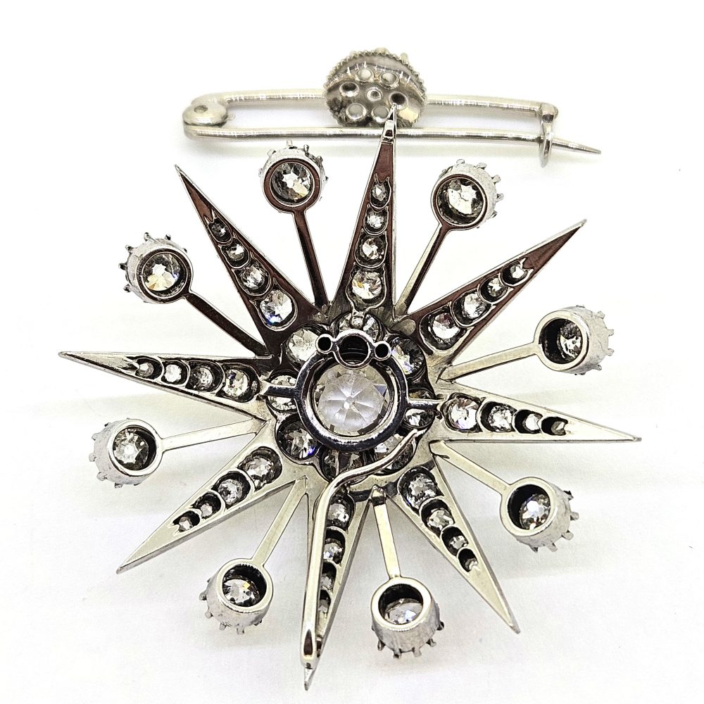 Antique Old Cut Diamond Star Brooch, 7.45 carat total