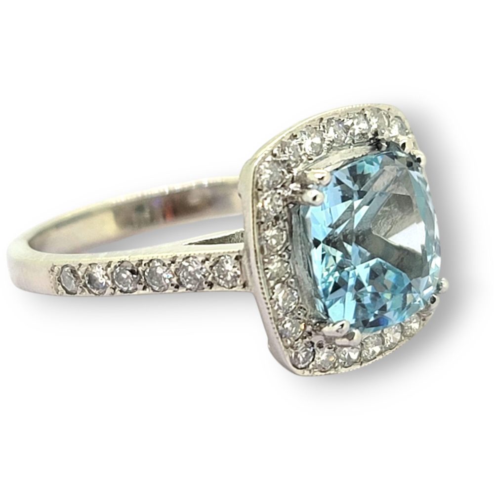 3ct Aquamarine and Diamond Cluster Engagement Ring in Platinum
