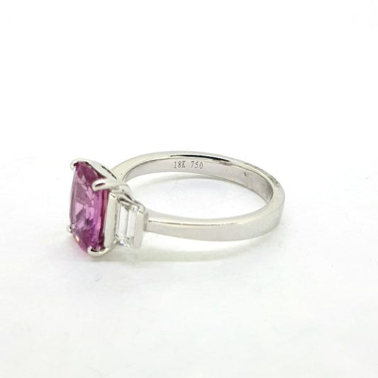 2.19ct Pink Sapphire and Baguette Diamond Three Stone Ring