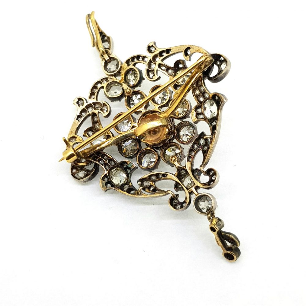 Antique Old Cut Diamond Pendant Brooch, 6.50 carat total