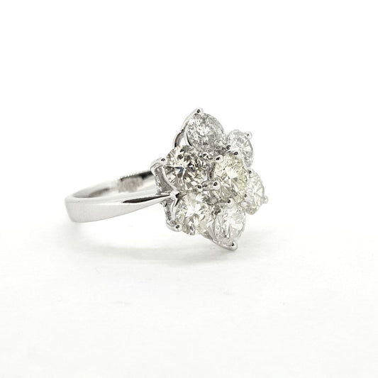Classic Seven Stone Diamond Flower Cluster Ring, 2.92 carat total