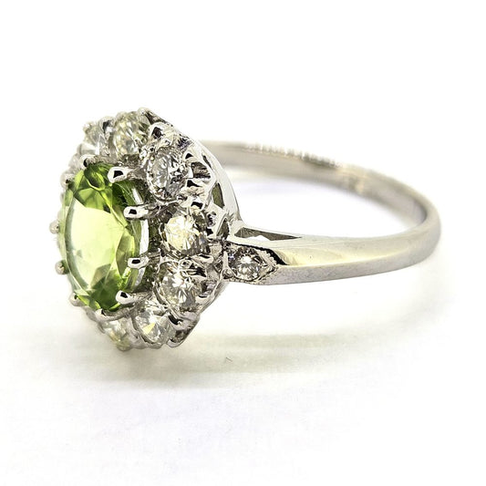 1.30ct Peridot and Diamond Crown Cluster Engagement Ring