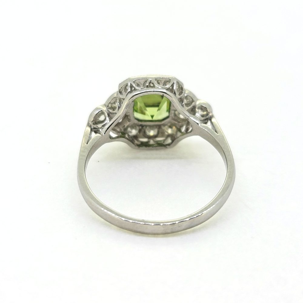 1ct Peridot and Diamond Cluster Ring in Platinum
