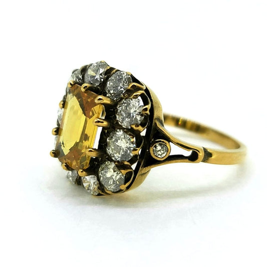 1.60ct Yellow Sapphire and Diamond Cluster Engagement Ring in 18ct Yellow Gold