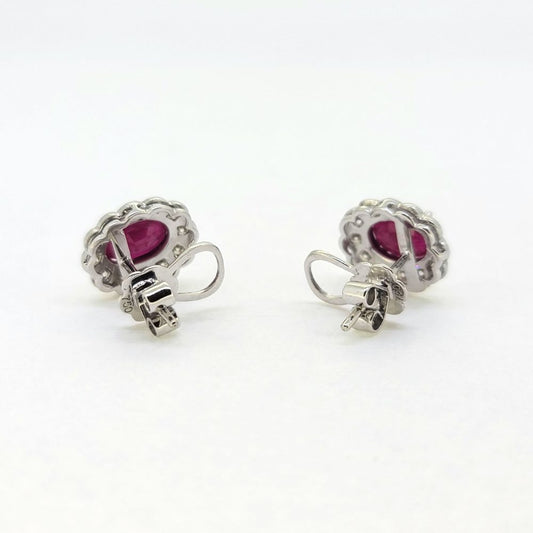2.88ct Oval Ruby and Diamond Floral Cluster Stud Earrings