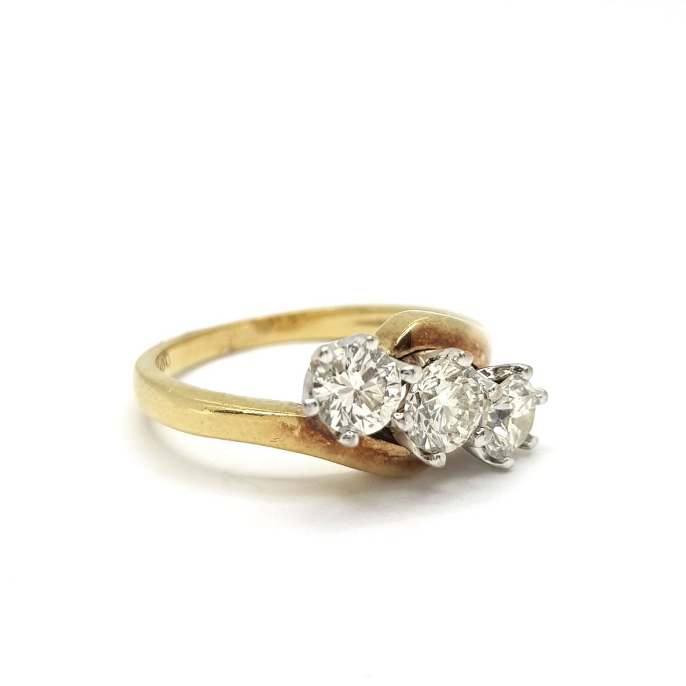 1ct Diamond Three Stone Crossover Ring