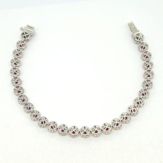 Contemporary 5ct Ruby and Diamond Cluster Line Bracelet