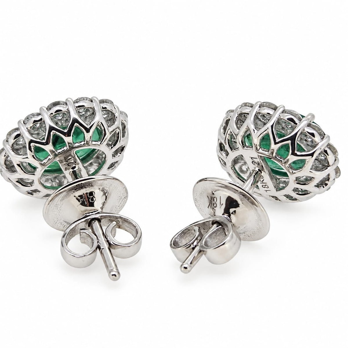 Emerald and Diamond cluster earrings, 18 carat white gold E2.35/D0.71