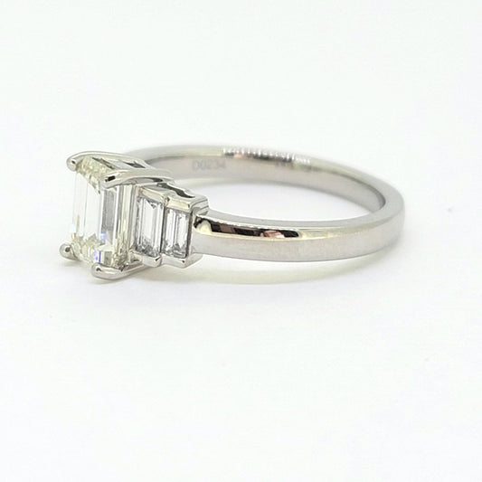 1.21ct Emerald Cut Diamond Engagement Ring with Baguette Sides in Platinum