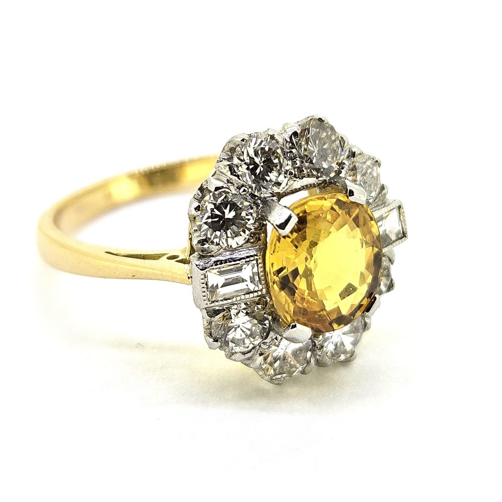 2.20ct Yellow Sapphire and Diamond Cluster Engagement Ring