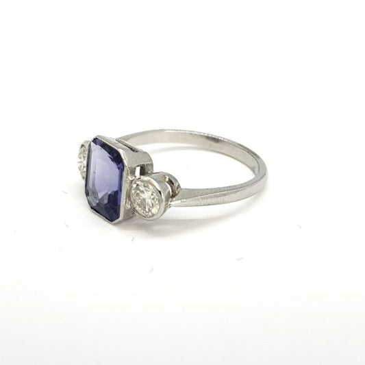 2.20ct Tanzanite and Diamond Three Stone Ring in Platinum