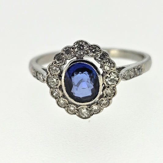 Sapphire and Diamond Cluster Ring D.35 S1.0 Platinum