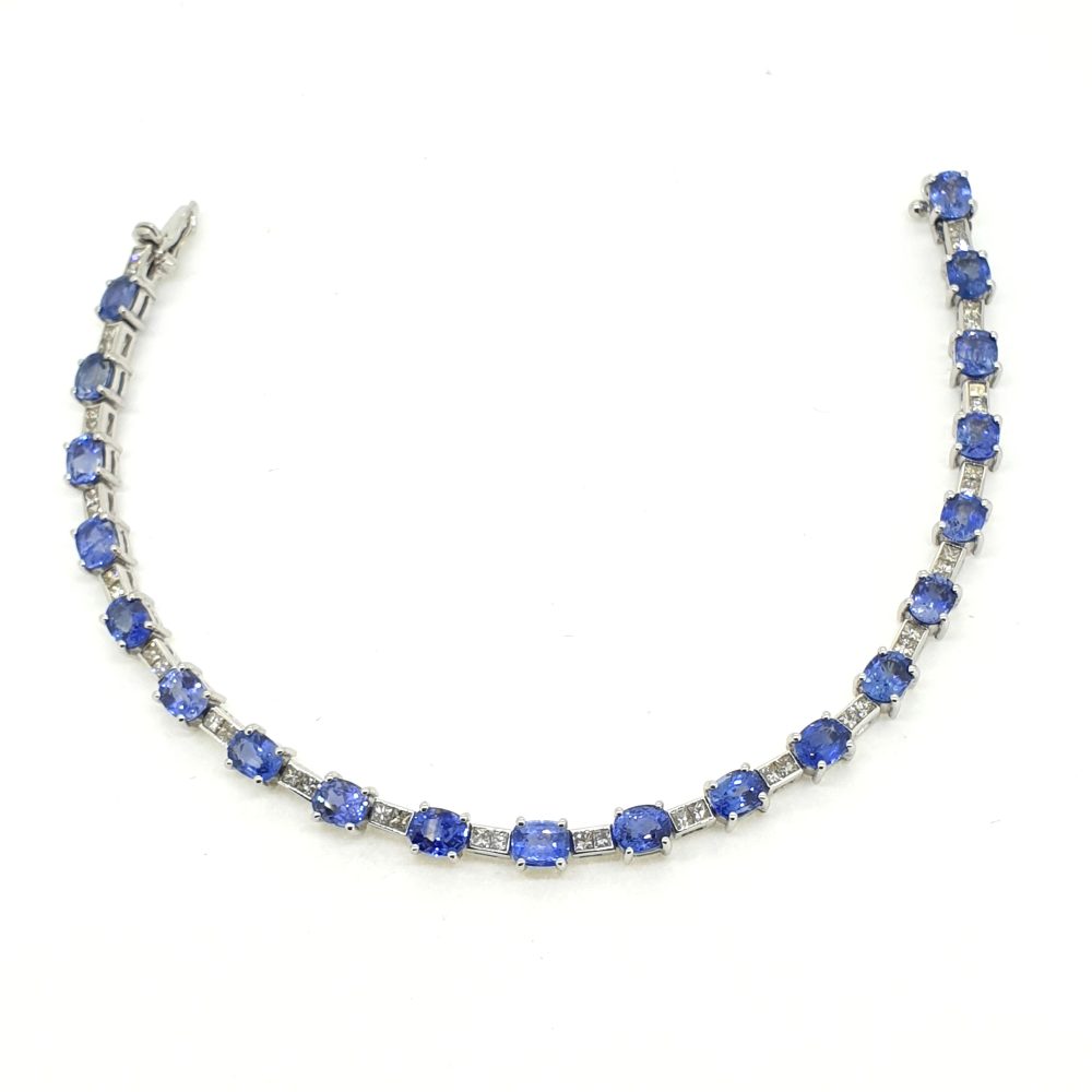 Sapphire and Princess Cut Diamond Line Bracelet, 11.54 carats