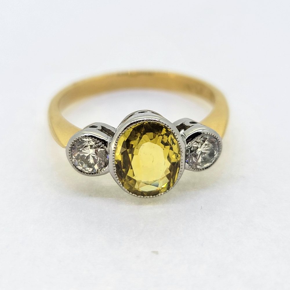 2.20ct Yellow Sapphire and Diamond Three Stone Trilogy Engagement Ring in 18ct yellow gold