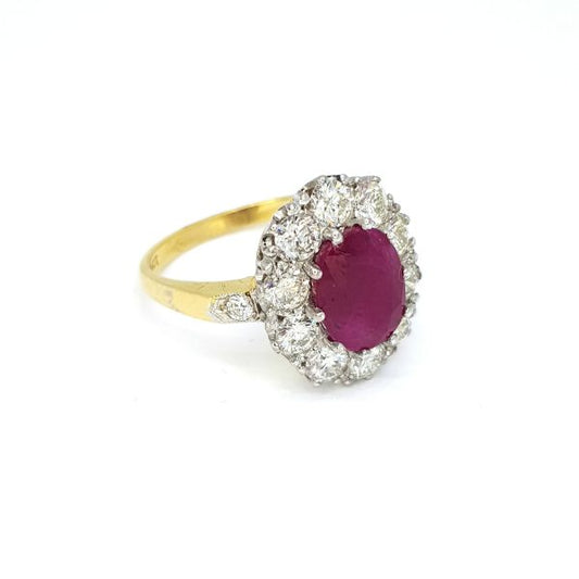 Ruby and Diamond Oval Cluster Ring in 18ct Yellow Gold, 2.30 carats