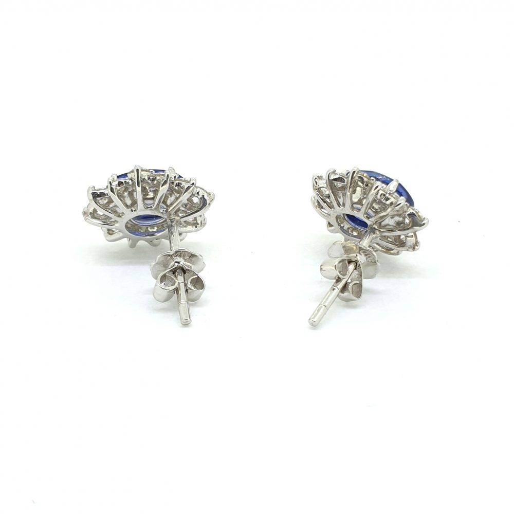 2.90ct Oval Sapphire and Diamond Cluster Stud Earrings
