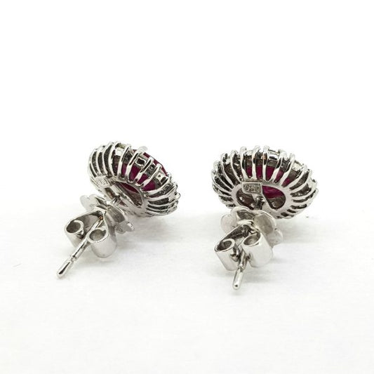 Ruby and Diamond Oval Cluster Stud Earrings in 18ct White Gold
