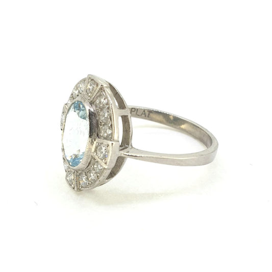 1.50ct Oval Aquamarine and Diamond Cluster Dress Ring