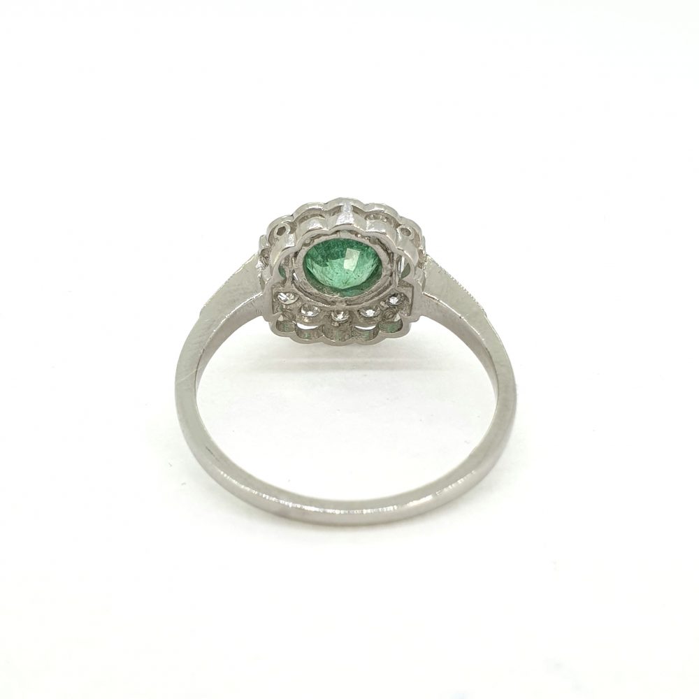 Emerald and Diamond Floral Cluster Engagement Ring
