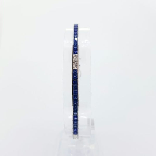 Princess Cut Sapphire and Diamond Line Bracelet; 6.58 carats