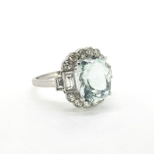 Aquamarine and Diamond Cluster Ring, 4.5 carats