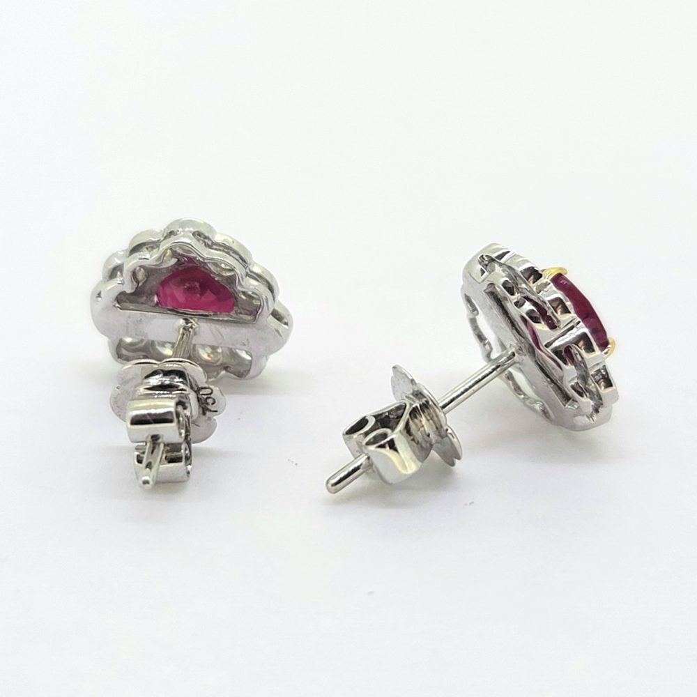 Ruby and Diamond Floral Cluster Stud Earrings