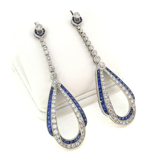 Contemporary Sapphire and Diamond Long Drop Earrings