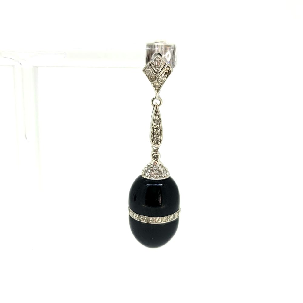 Contemporary Onyx and Diamond Drop Earrings in 18ct white gold