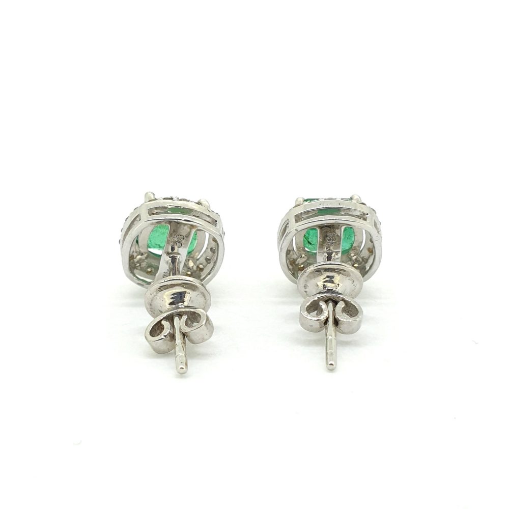1.55ct Emerald and Diamond Cluster Stud Earrings in 18ct white gold