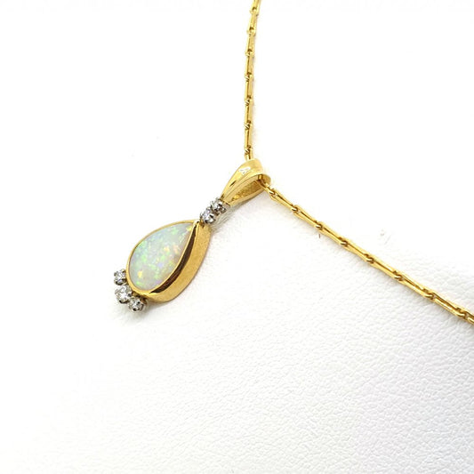 Vintage Pear Cut Opal and Diamond Pendant and Chain, Circa 1997