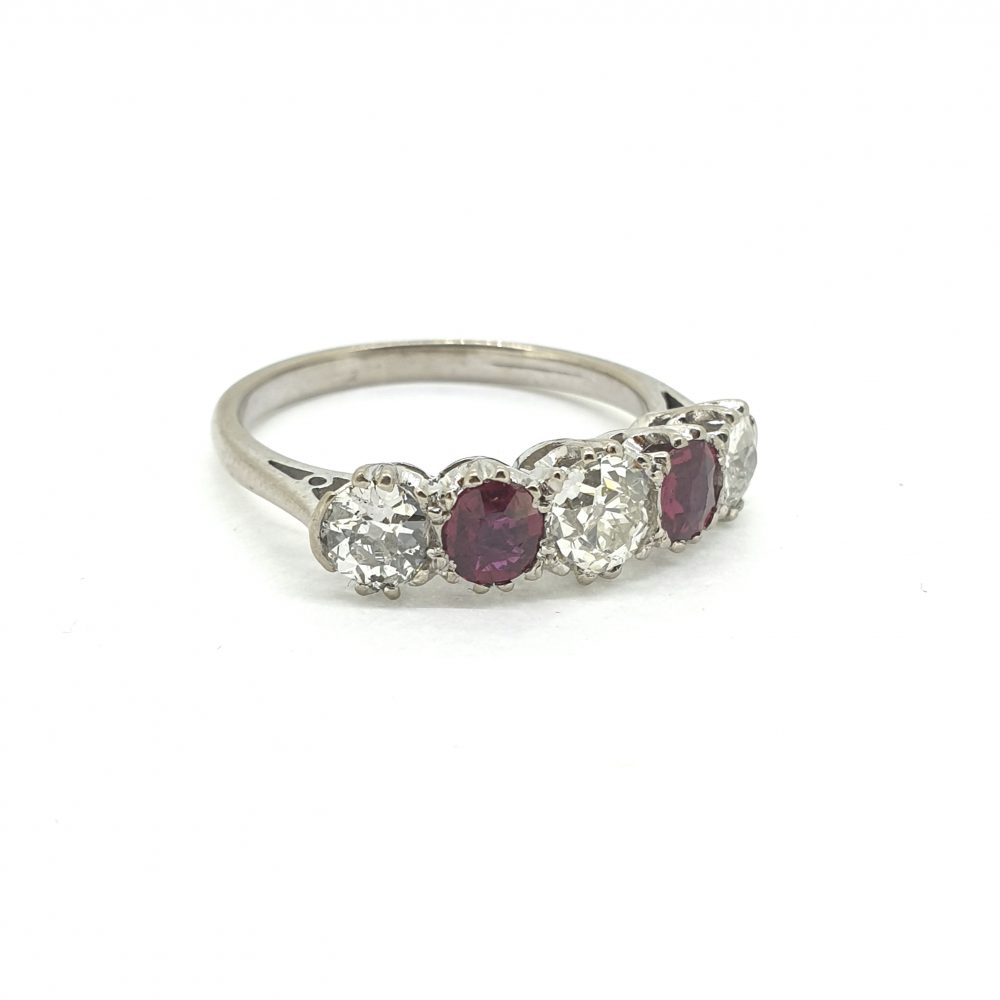 Vintage Ruby And Old Cut Diamond Five Stone Ring