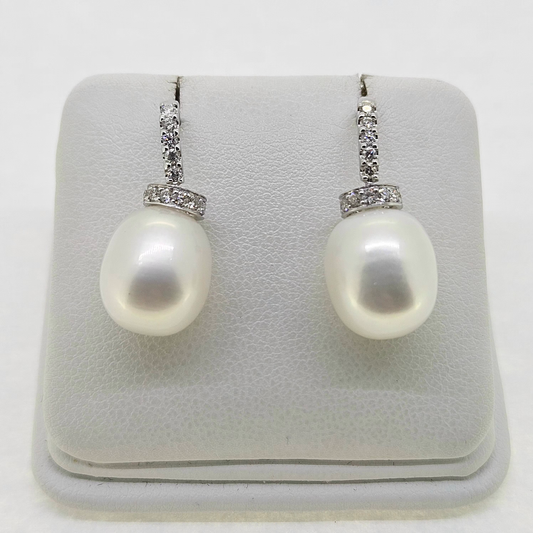Pearl and Diamond Drop Earrings