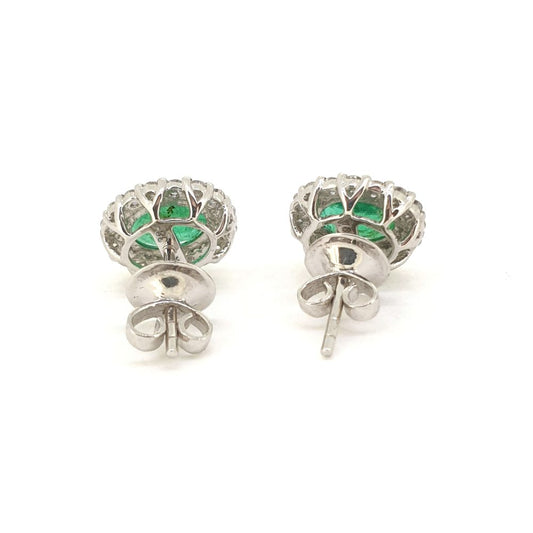 2.21ct Emerald and Diamond Oval Cluster Stud Earrings