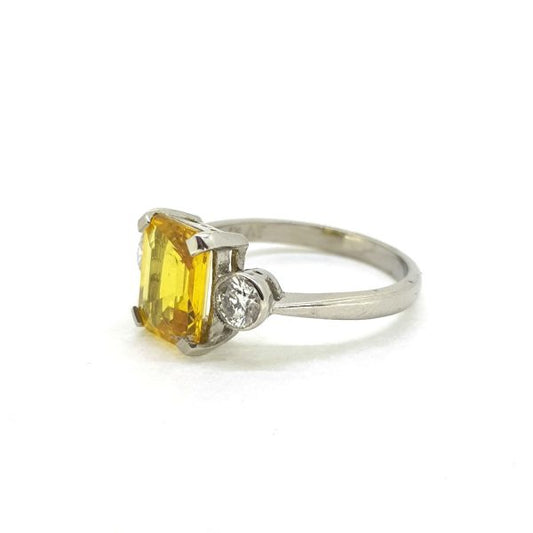 2.80ct Yellow Sapphire and Diamond Three Stone Ring