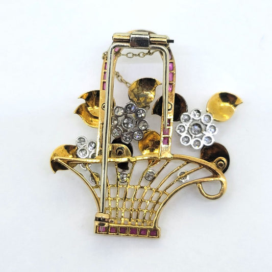 Ruby and Diamond Set Jardiniere Brooch
