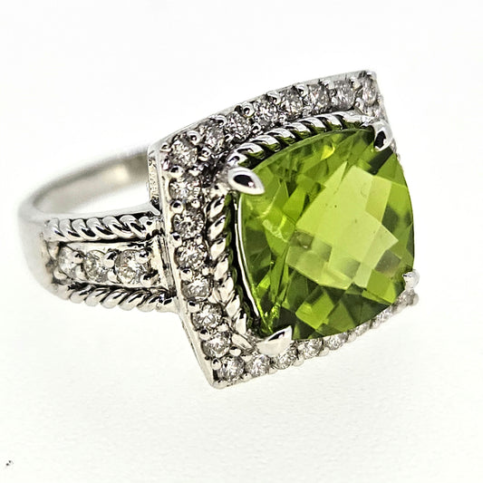 4.21ct Peridot and Diamond Cluster Dress Ring