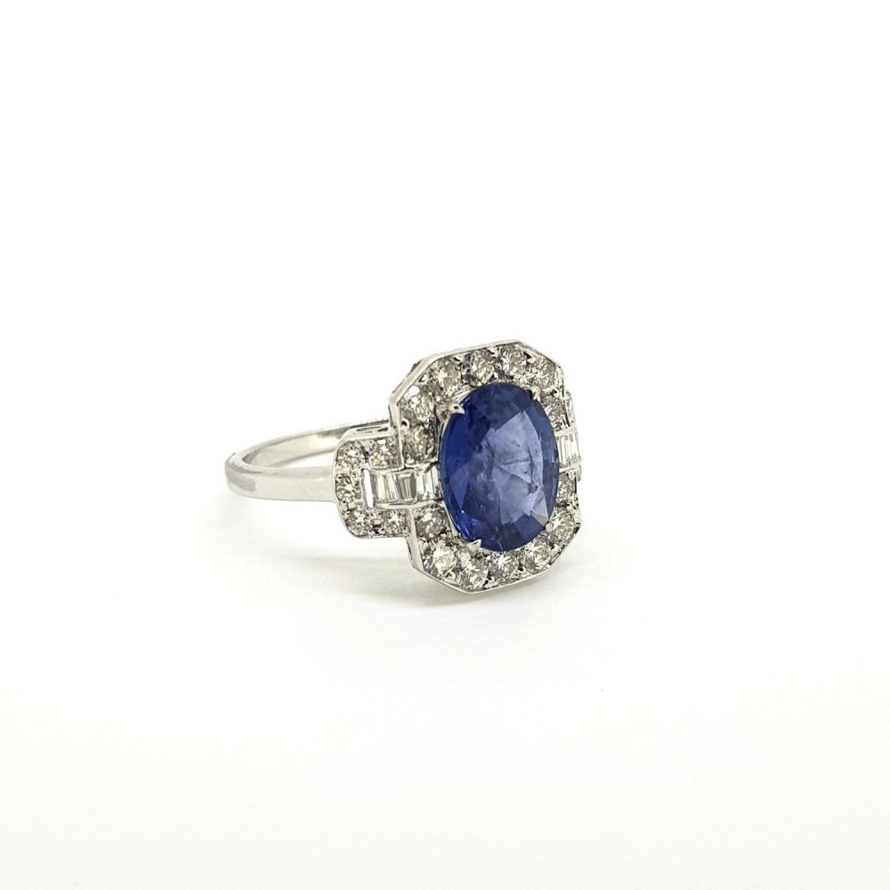 Modern 2.51ct Sapphire and Diamond Cluster Dress Ring