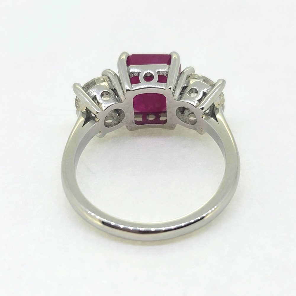 2.5ct Ruby and 1.4ct Diamond Trilogy Ring in Platinum