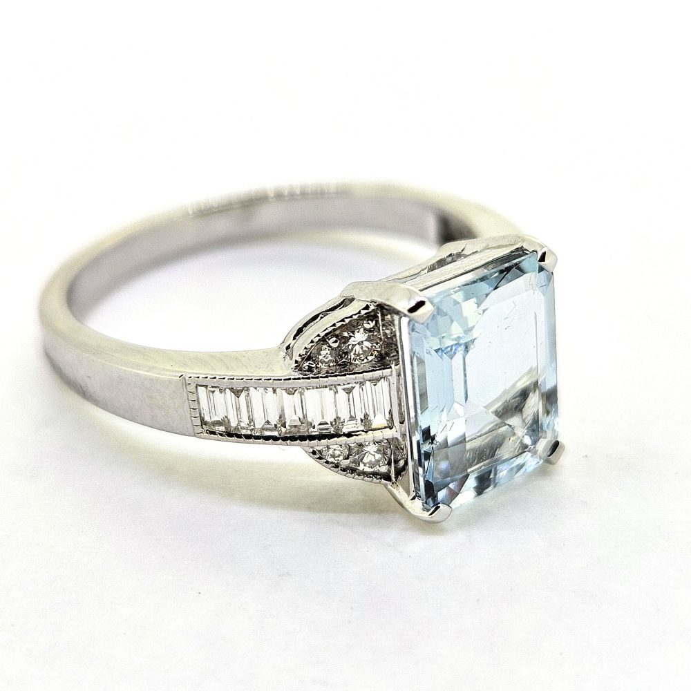 Contemporary Aquamarine and Diamond Engagement Ring in White Gold