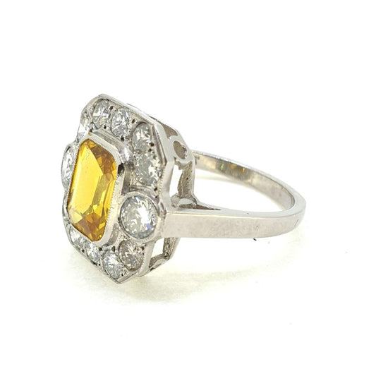 2.50ct Yellow Sapphire and Diamond Cluster Dress Ring in Platinum
